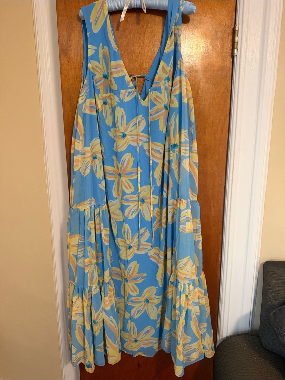 ASOS Blue Floral Tiered Summer Dress - Yellow Floral Print